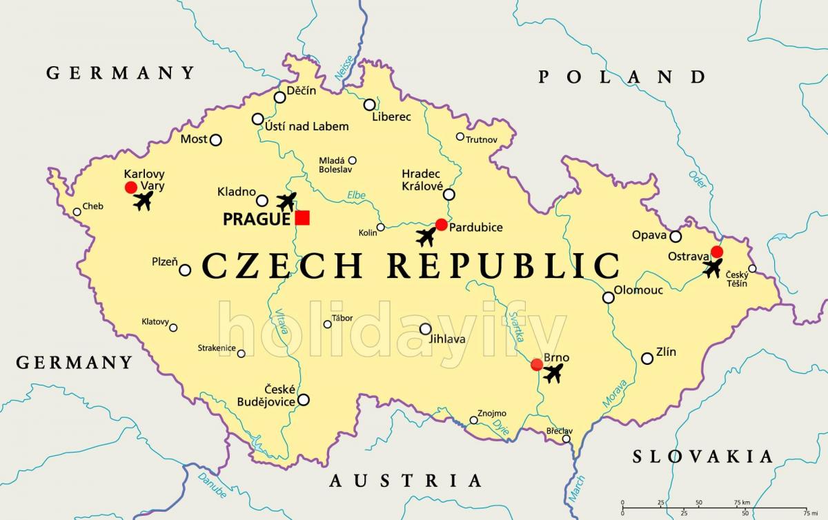 Mapa dos aeroportos da República Checa (Checoslováquia)