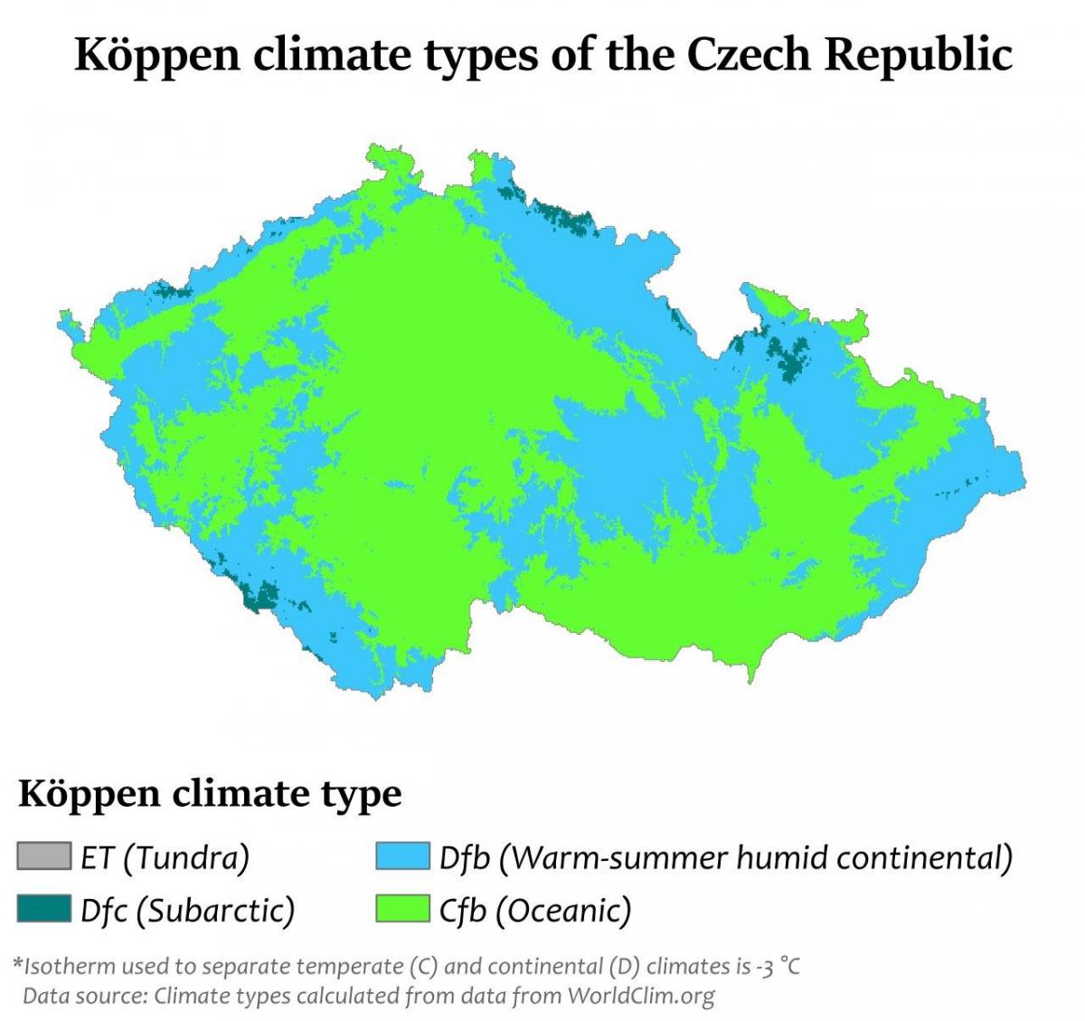 Mapa de temperatura da República Checa (Checoslováquia)