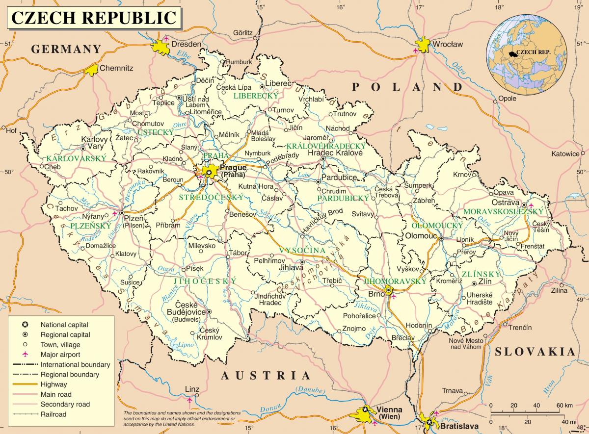 República Checa (Checoslováquia) sobre um mapa