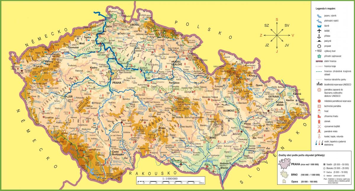 Mapa topográfico da República Checa (Checoslováquia)