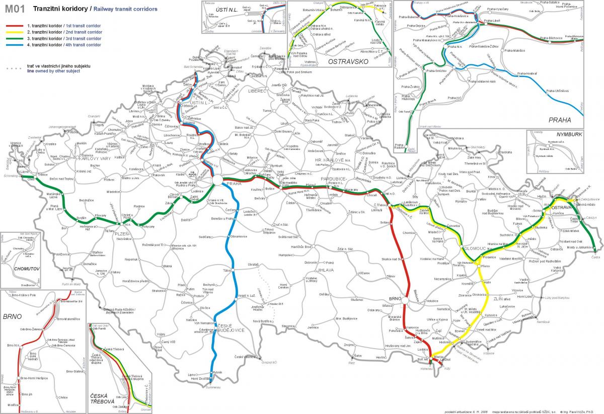 Mapa de linhas de comboio da República Checa (Checoslováquia)