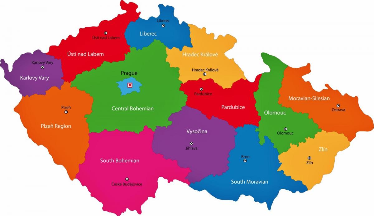 Mapa das zonas da República Checa (Checoslováquia)
