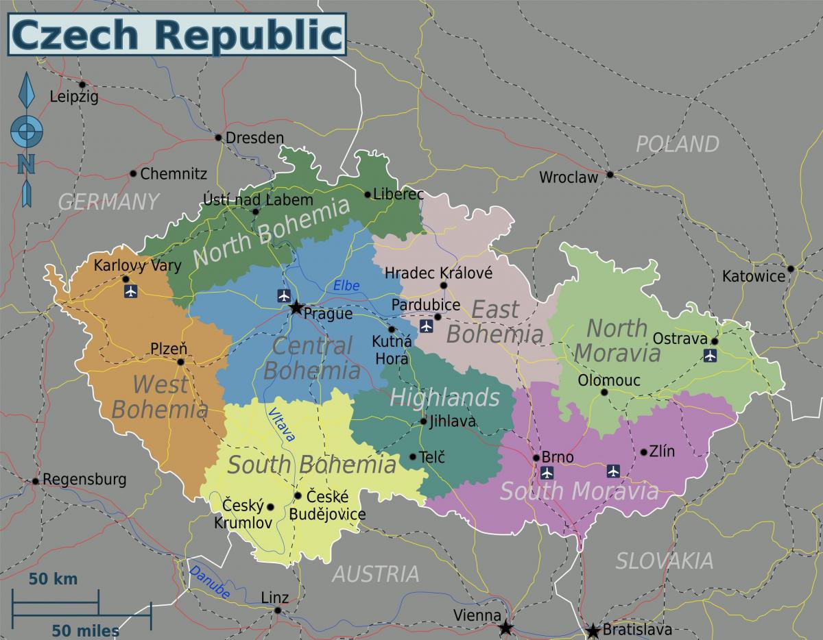 Mapa de Estado da República Checa (Checoslováquia)